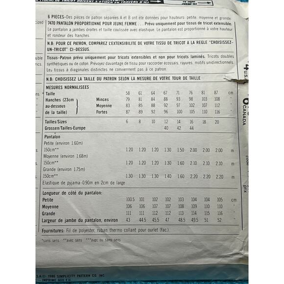 Simplicity Sewing Pattern 7470 straight leg pants size 16 - Picture 5 of 5